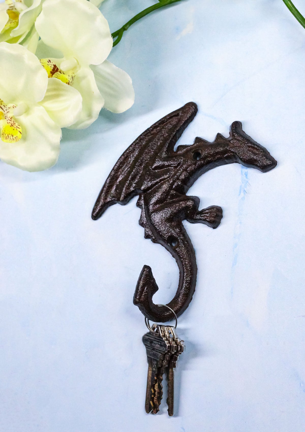 Set Of 2 Cast Iron Climbing Winged Sentinel Guardian Dragon Wall Hooks Sculpture
