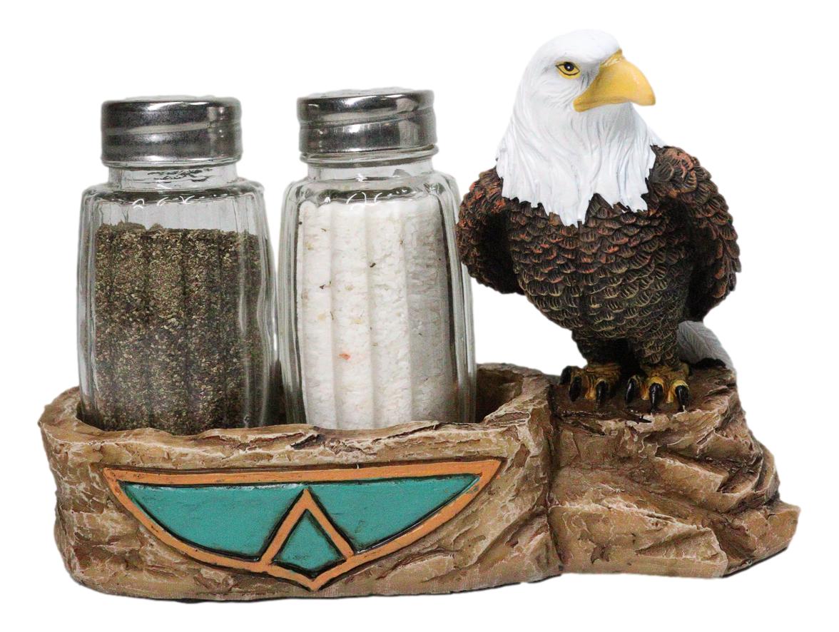 Wild Heritage Bald Eagle On Rock Southwestern Symbol Salt & Pepper Shaker Holder