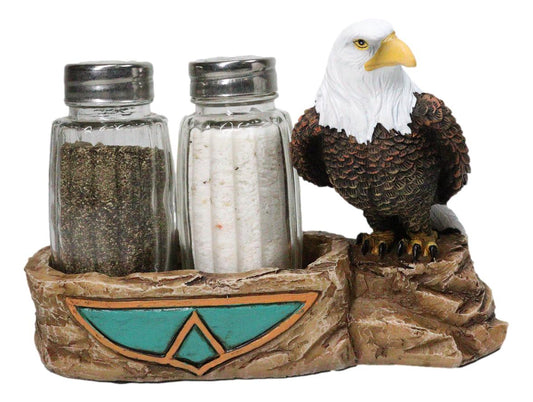 Wild Heritage Bald Eagle On Rock Southwestern Symbol Salt & Pepper Shaker Holder