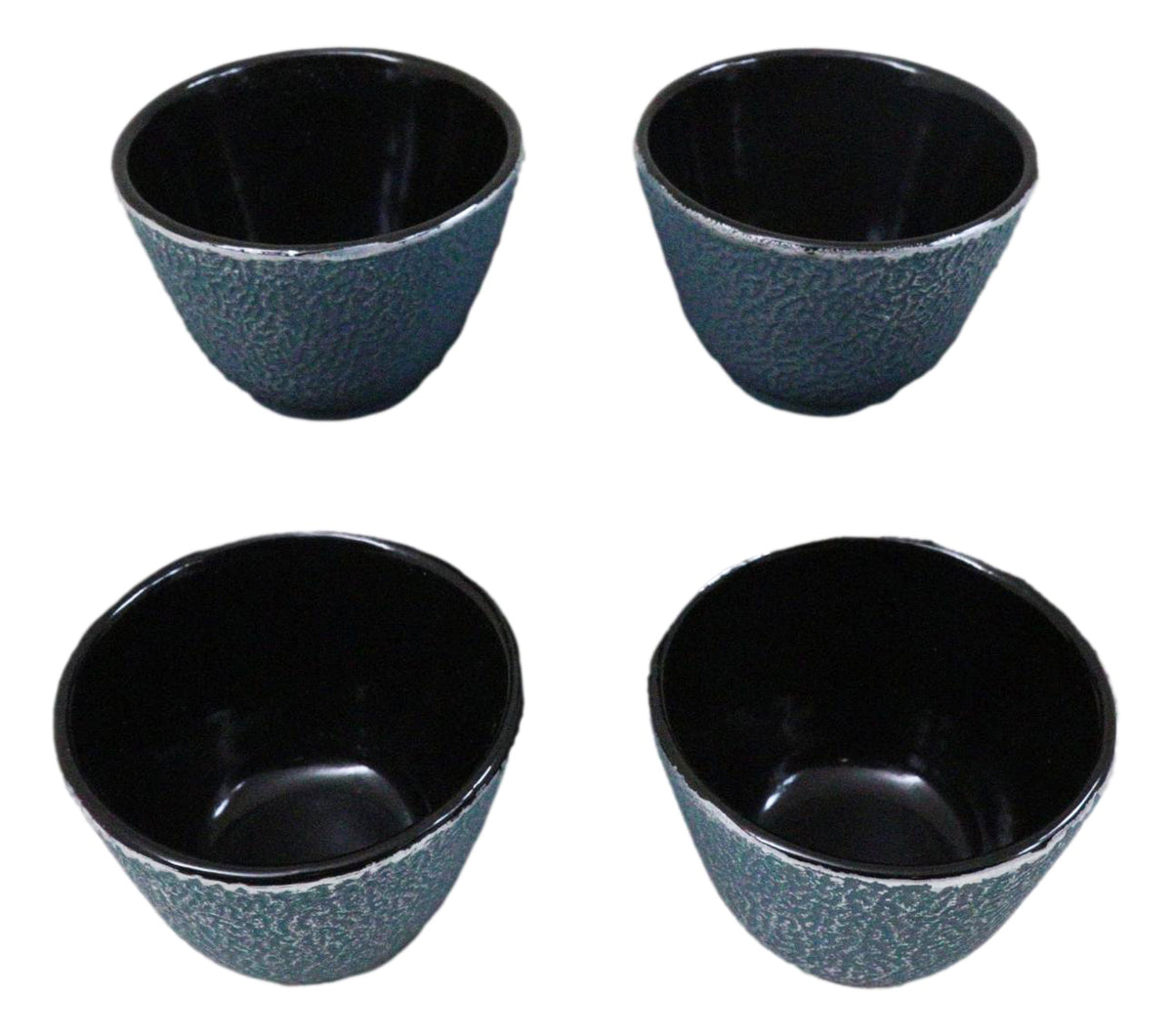 Pack Of 4 Teal Blue With Gold Cast Iron Tetsubin Textured Surface Tea Cups 3oz