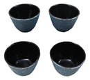 Pack Of 4 Teal Blue With Gold Cast Iron Tetsubin Textured Surface Tea Cups 3oz