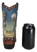 Western Prehistoric T-Rex Dinosaur With Volcano Faux Leather Cowboy Boot Vase