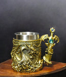 Large Golden Dragon Mug with Jeweled Sword Handle Medieval Fantasy Tankard 20oz