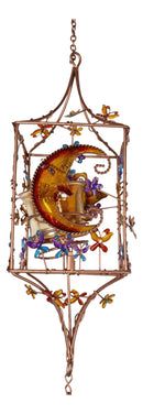 Celestial Sun Moon Christian Cross Art Glass Metal Candle Holder Wind Chime