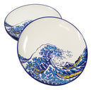 Set Of 4 Hokusai The Great Wave Of Kanagawa Mount Fuji 11"D Round Dinner Plates