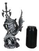 Fantasy Gothic Fiery Azure Dragon With Orb And Rune Sword Letter Opener Figurine