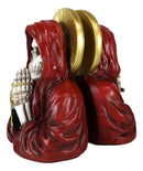 Day of The Dead Gothic Red Santa Muerte With Gold Halo Rosary Cross Bookends Set