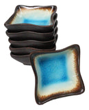 Set Of 6 Blue Sky Aozora Kannyu Ceramic Wavy Square Shaped Sauce Dishes 2.75"