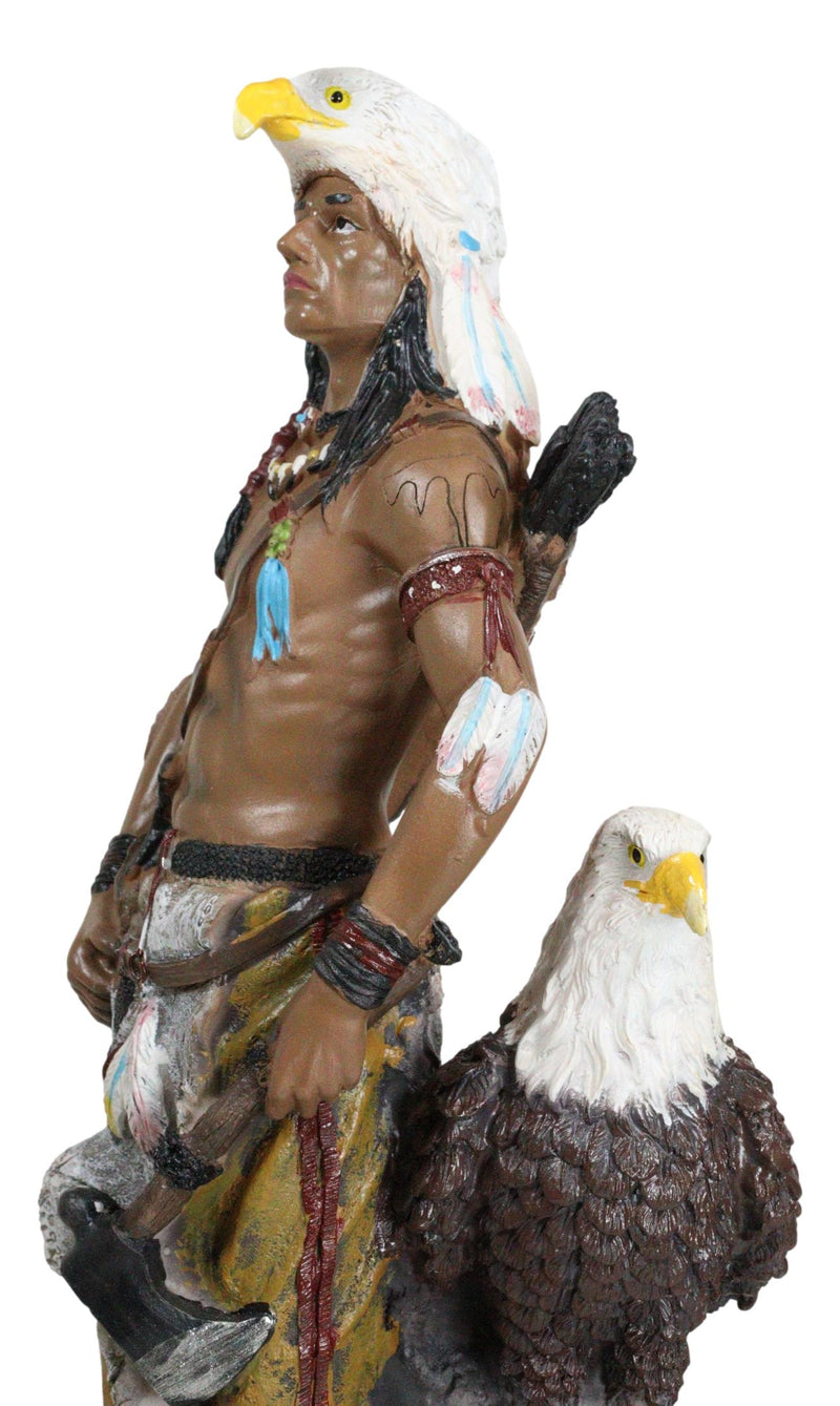 Native Tribal Indian Warrior Hunter Holding Axe With Bald Eagle Figurine