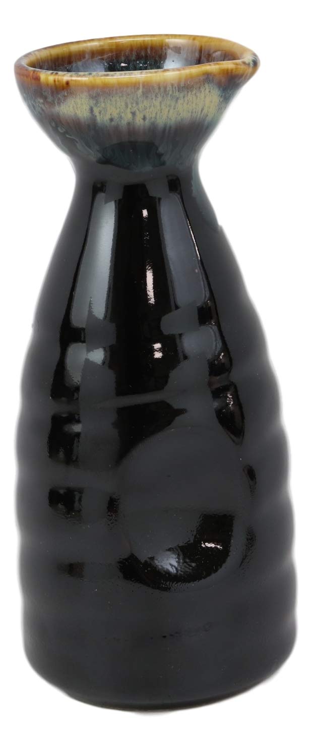 Glazed Ceramic Brown Waterfall Japanese Wine Sake Tokkuri Flask Pack of 6 Flasks