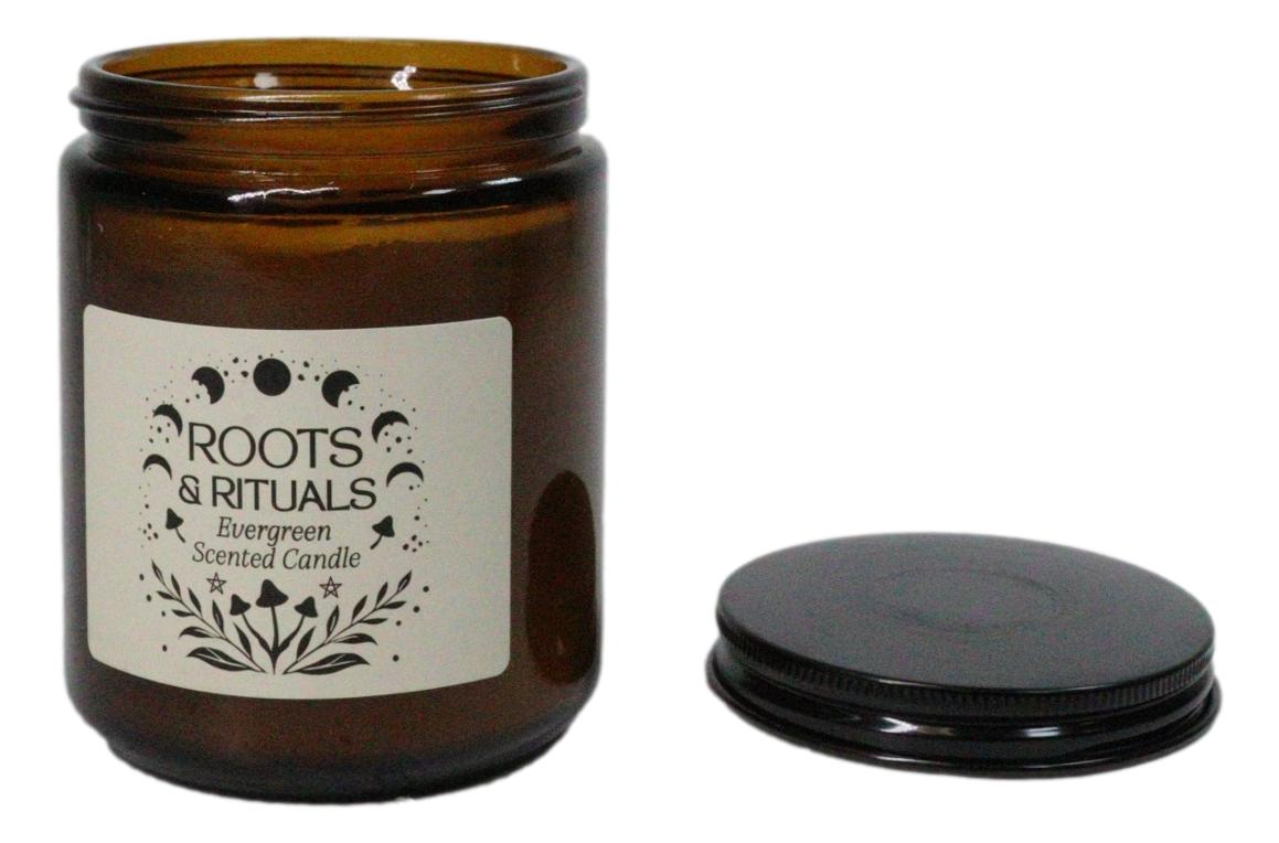 Ebros Roots & Rituals Evergreen Scented Amber Glass Jar Candle 22 Hour