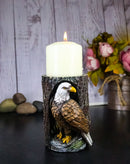 Bald Eagle Pillar Candle Holder Rustic American Eagle Figurine Tree Bark Design