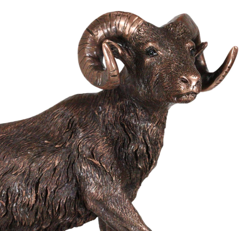 Ebros Gift Country Wildlife Animal Taxidermy Bighorn Sheep Ram Climbing on Sloping Rock Statue with Trophy Base 12" H Bronze Electroplated Resin Figurine Cabin Lodge Cottage Themed Decor Accent