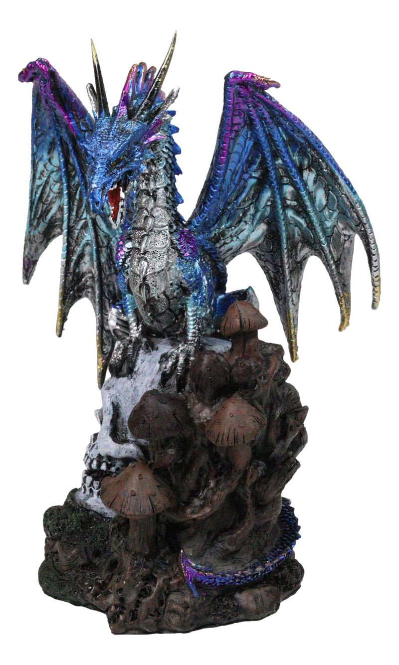 Metallic Blue Dragon with Purple Spikes Perching On Oversized Skull Figurine