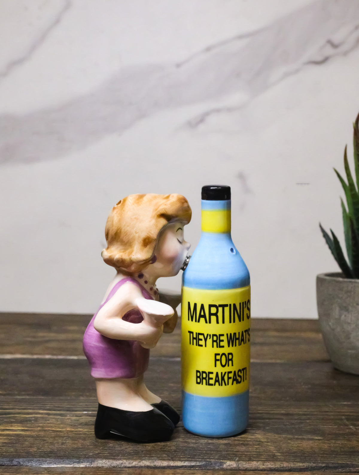 Ebros Gift Martini Lady and Bottle Ceramic Salt and Pepper Shaker Set