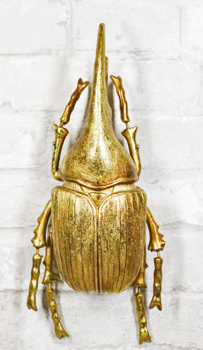 Medium Gold Resin Hercules Rhinoceros Beetle Wall Decor Or Tabletop Figurine