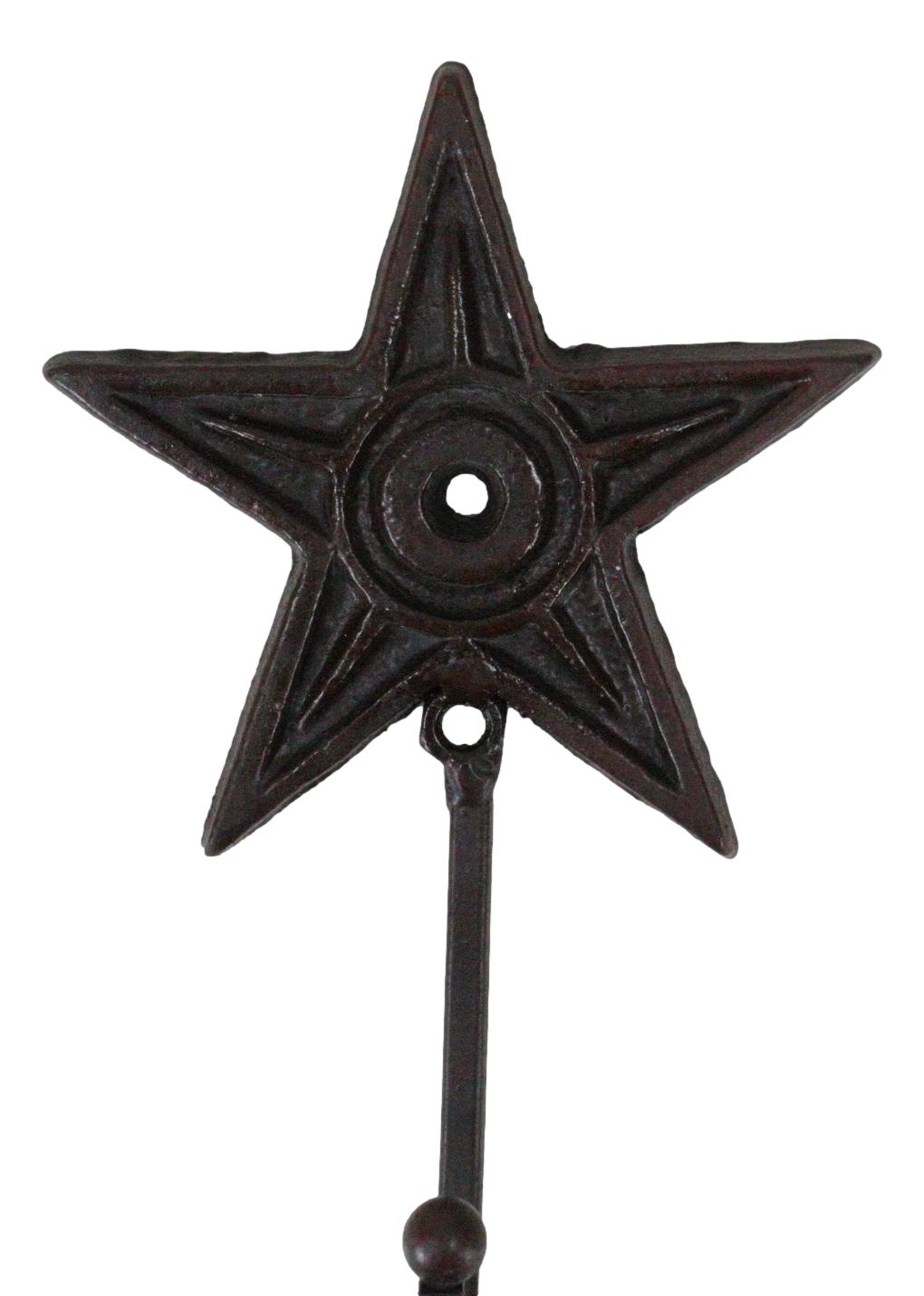Cast Iron Rustic Western Star Wall Hanger Coat Jacket Towel Hook Set Of 4 - Ebros Gift