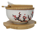 White Ume Plum Blossoms Donburi Ramen Bowl With Lid Trivet Spoon Chopsticks Set