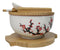 White Ume Plum Blossoms Donburi Ramen Bowl With Lid Trivet Spoon Chopsticks Set