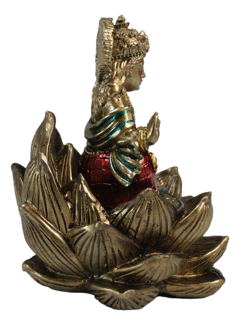 Hindu Goddess Of Fortune Lakshmi Meditating On Padma Lotus Flower Mini Figurine