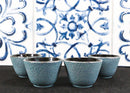 Pack Of 4 Teal Blue With Gold Cast Iron Tetsubin Textured Surface Tea Cups 3oz