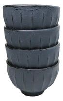 Dark Gray Ridged Lines Japanese Tetsubin Style Cast Iron Tea Cups Set of 4