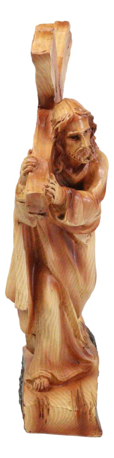 Passion Of Jesus Christ Carrying The Cross In Faux Cedar Wood Finish Figurine