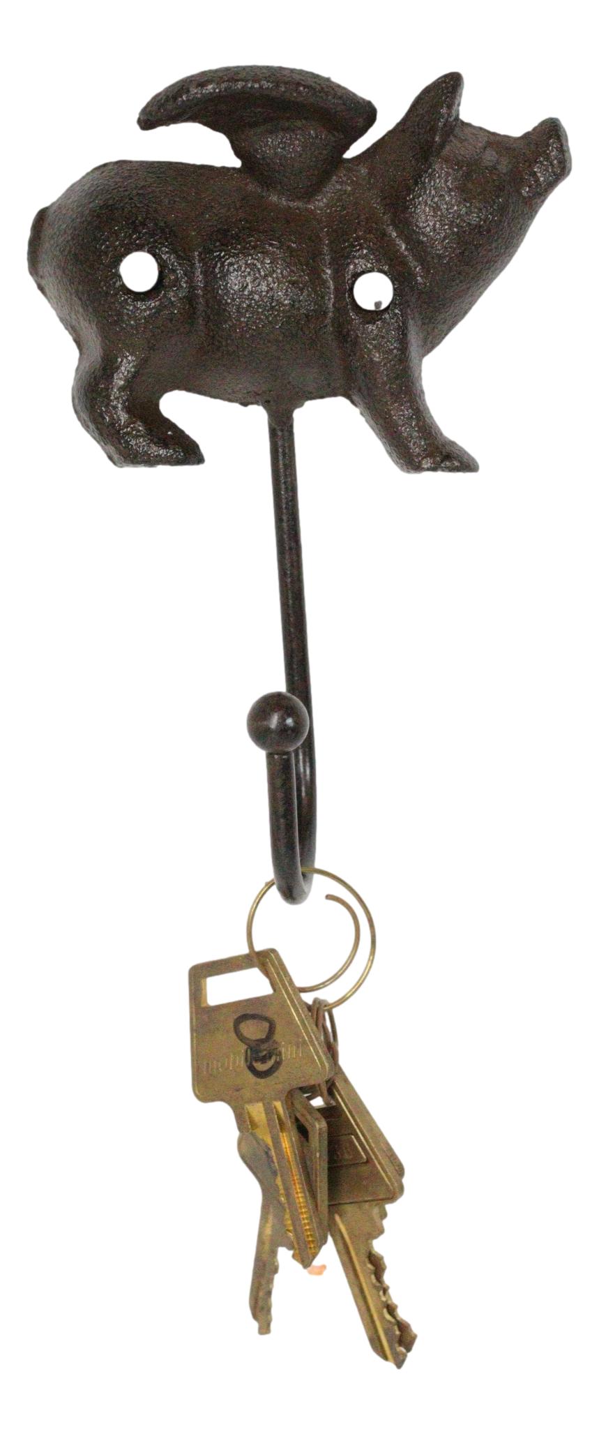 Set of 2 Cast Iron Rustic Country Flying Angel Pig Wall Hooks Coat Towel Hanger