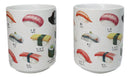 Set Of 2 Japanese Cuisine Sushi Sashimi And Rolls Textured Ceramic Mug Cups 11oz