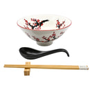Pink Sakura Ceramic Ramen Rice Bowl With Soup Spoon Chopsticks And Rest Set