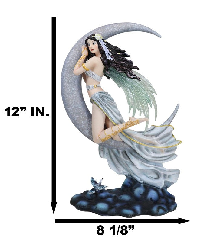 Celestial Dream Voyage Crescent Moon Lullaby Fairy Floating On Clouds Statue