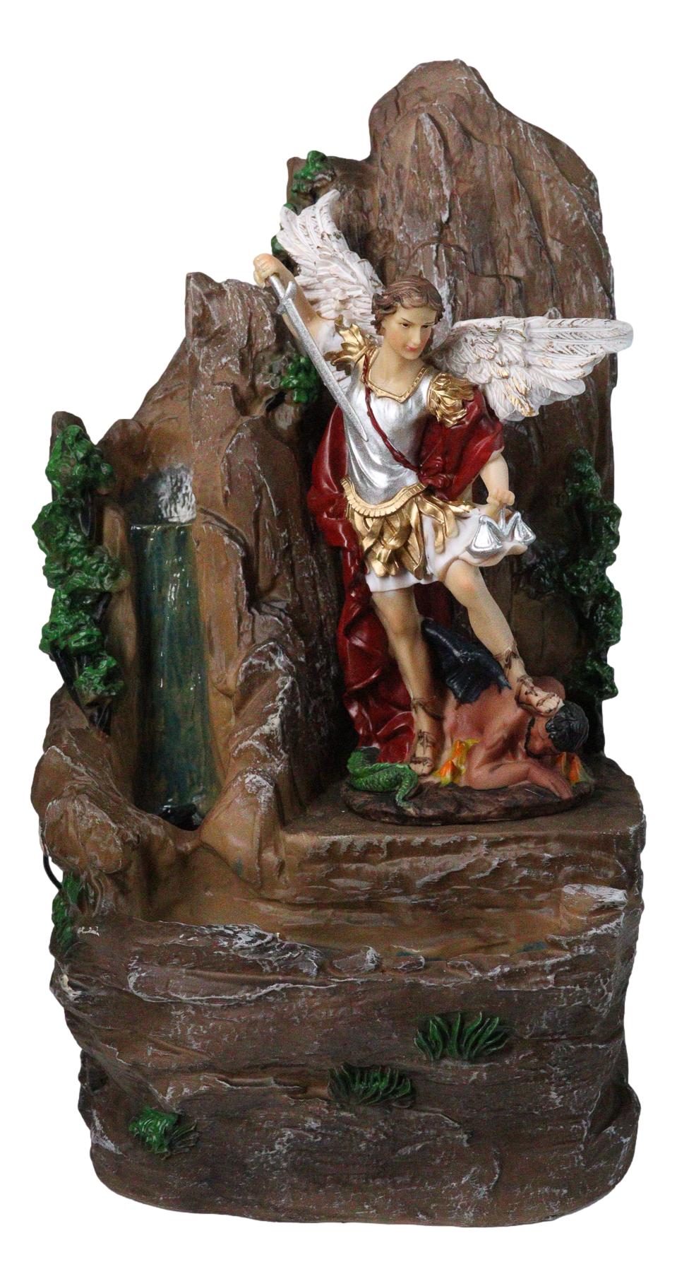 Catholic Archangel Saint Michael Our Protector Water Fall Fountain Statue 16"H