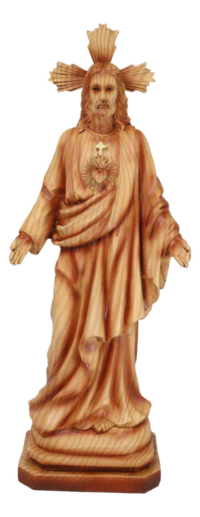Standing Sacred Heart of Jesus Christ Catholic Christian Faux Wood Figurine