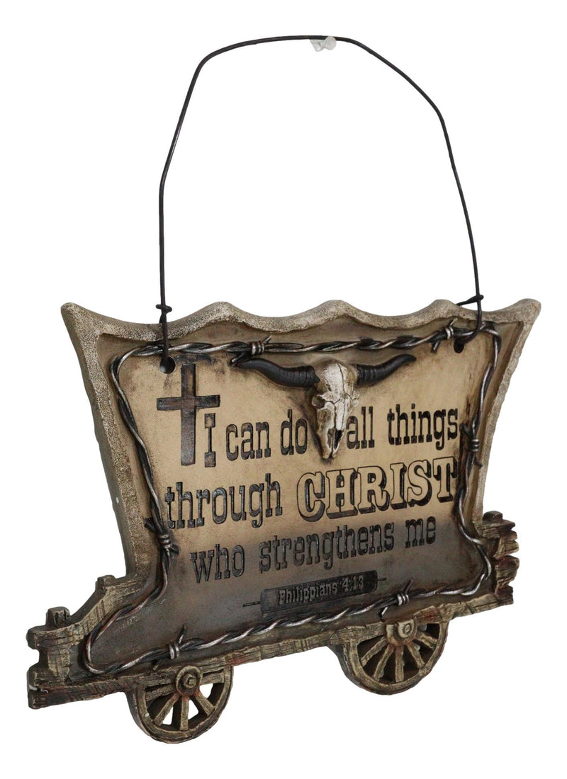 Western Chuckwagon With Longhorn Cow Skull Barbed Wires Bible Verse Wall Decor