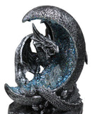 Gothic Dragon Guarding Crescent Moon with Faux Geode LED Crystals Figurine