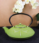 Green Dragonfly Traditional Cast Iron Tetsubin Teapot With Enamel Liner 37oz