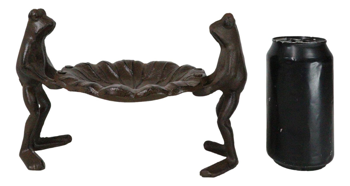 Cast Iron 2 Toad Frogs With Waterlily Lily Pad Bird Feeder Bath Garden Figurine - Ebros Gift