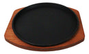 Personal Size Cast Iron Round Fajita Steak Pan Skillet With Wood Trivet Base8"D