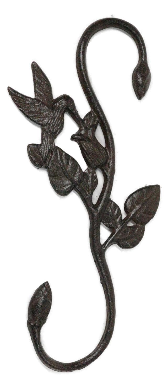 Pack of 2 Cast Iron Whimsical Hummingbird By Vine Planter Holder Wall Hook 11"H