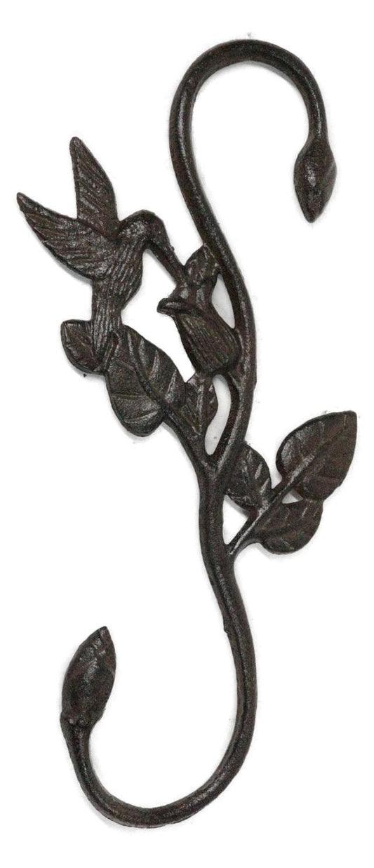 Pack of 2 Cast Iron Whimsical Hummingbird By Vine Planter Holder Wall Hook 11"H
