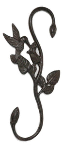 Pack of 2 Cast Iron Whimsical Hummingbird By Vine Planter Holder Wall Hook 11"H