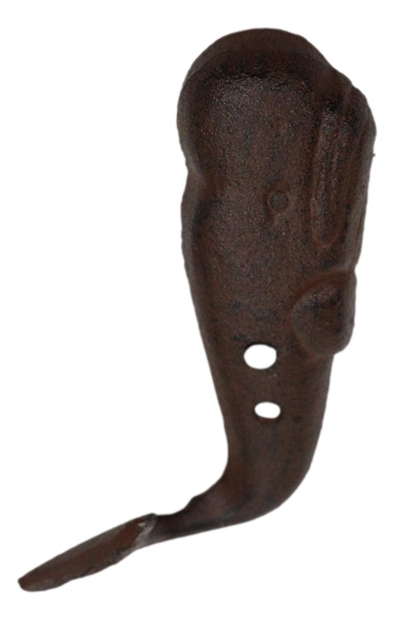 Set of 2 Cast Iron Nautical Sperm Whale Tail Wall Hooks In Rust Bronze Finish
