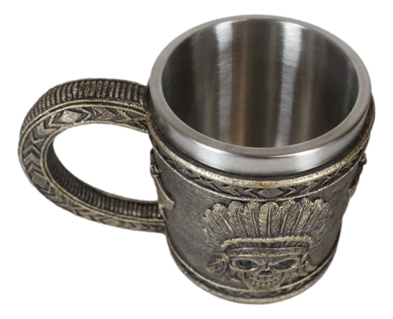 Native Indian Chief With Headdress Roach Skull And Crossed Axes Coffee Mug Cup