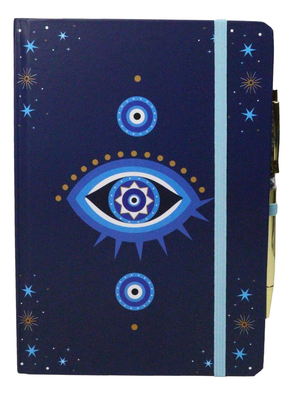 Ebros Wicca Blue All Seeing Evil Eye A5 Notebook Journal with Crystal Pen