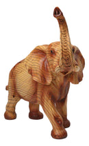 Safari Lucky Elephant Rustic Faux Wood Carved Resin Sculpture With Raised Trunk