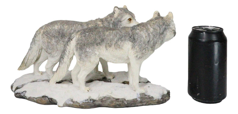 Winter Woodlands Moon Twilight Romance Arctic Snow Wolf Couple Figurine 11.5"L