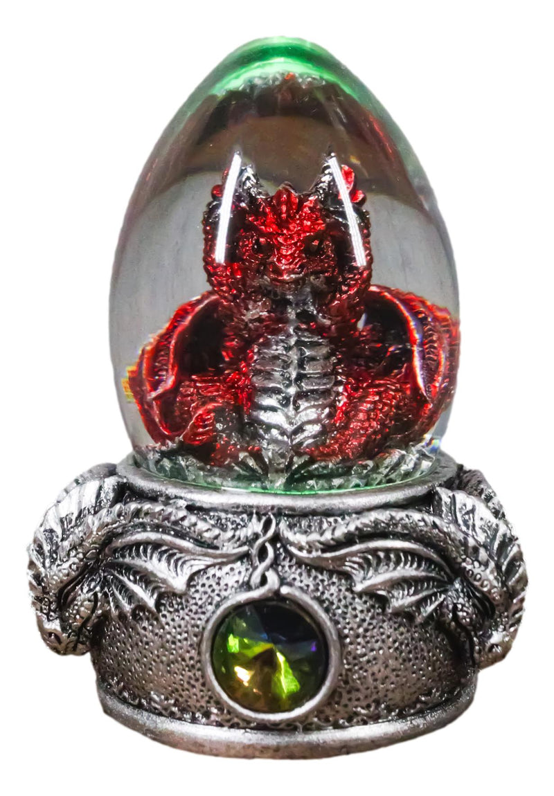 Hear No Evil Red Wyrmling Dragon In Colorful LED Acrylic Glass Egg Figurine