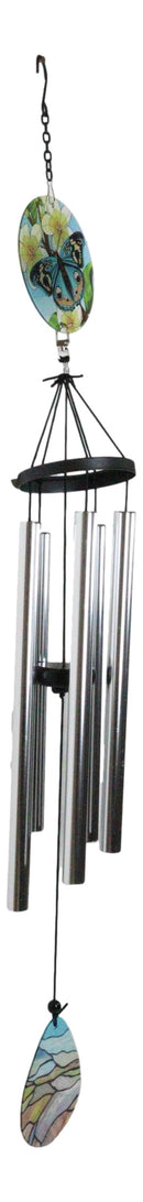 Blue Monarch Butterfly Colorful Art Glass Hanging Wind Chime With Metal Rods