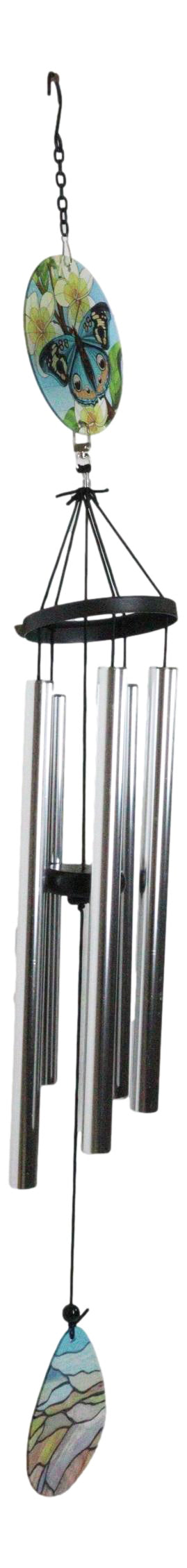 Blue Monarch Butterfly Colorful Art Glass Hanging Wind Chime With Metal Rods