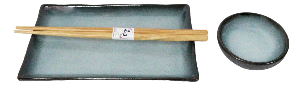 Seikai Sky Porcelain Sushi Plates Sauce Dishes Chopsticks Dinnerware Set For 2